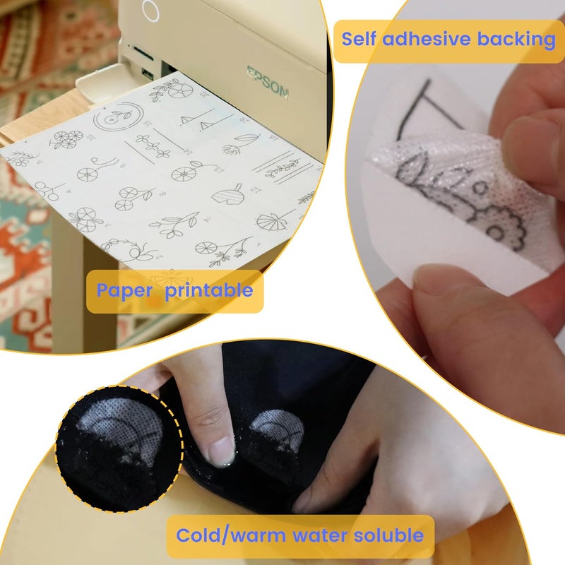 New brothread 12PCS 8.5"x11" Sticky Water Soluble Embroidery Stabilizer Printable Paper Stabilizer - Medium Weight - Allowed for Print or Draw Patterns Best for Hand & Machine Embroidery - Image 3